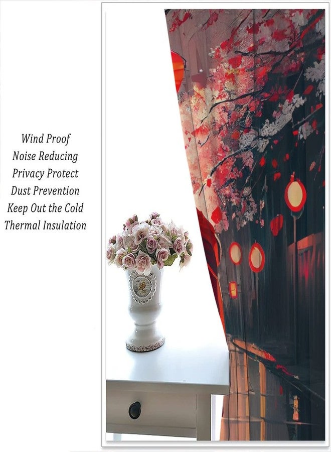 LOMADIA Japanese Blackout Curtain, Beautiful Flower Japan Geisha Girls Umbrella Cherry Blossoms Pattern Decor Windows Rod Pocket Curtains for Bedroom Living Room Kitchen Cafe Office Drapes 42" Wx45 L - Image 4